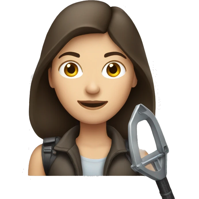 Brunette woman holding metal detector  emoji