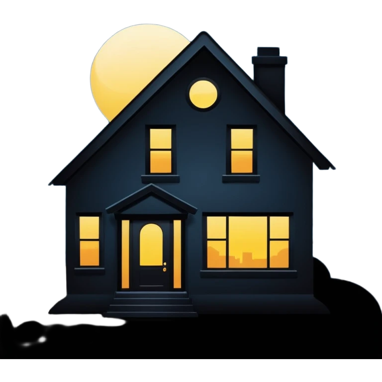 Minimalist emoji-style sticker of a house silhouette at night with a single lit window, and an eye visible inside. Flat, dark, quiet style.
 emoji