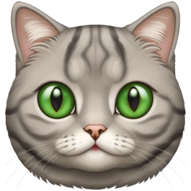 Half-eared grey striped green-eyed Scotch fold, cute cat emoji