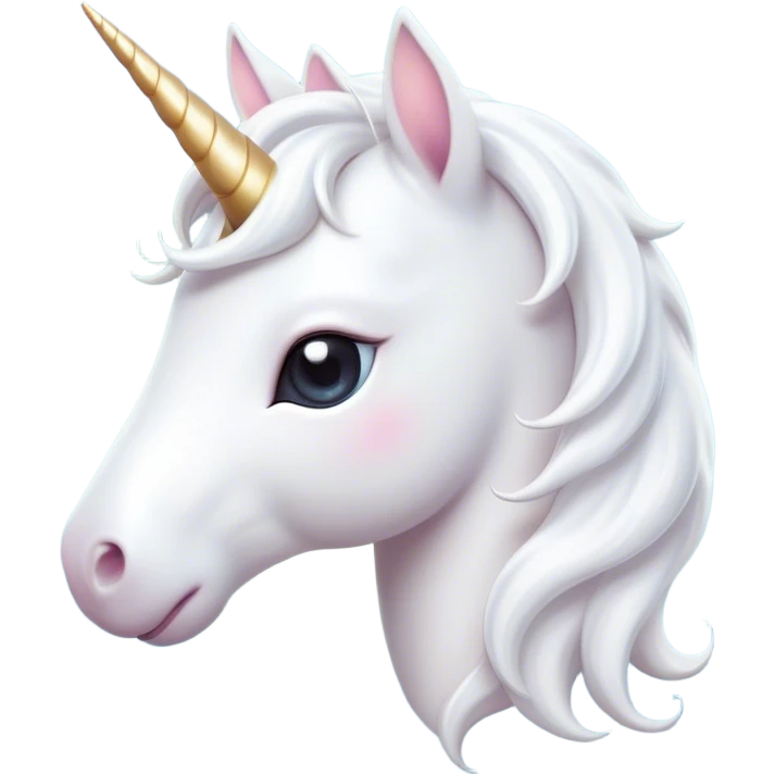 Cinematic Cute White Unicorn Portrait Emoji, Head tilted playfully and inquisitively, featuring a charming, petite form with a silky white color, a delicately flowing mane and tail, and a tiny, sparkling horn, with large, dreamy eyes full of wonder, Simplified yet irresistibly adorable features, highly detailed, glowing with a warm, enchanting glow, high shine, affectionate and lively, stylized with a touch of fairy-tale whimsy, soft glowing outline, capturing the essence of a mischievous yet endearing white unicorn that seems as if it could gallop out of the screen into your heart! emoji