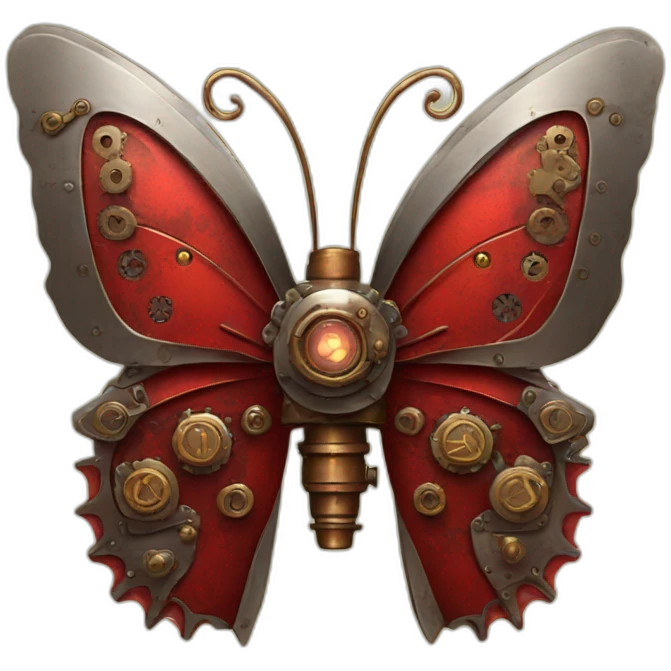 Red steampunk metal butterfly emoji