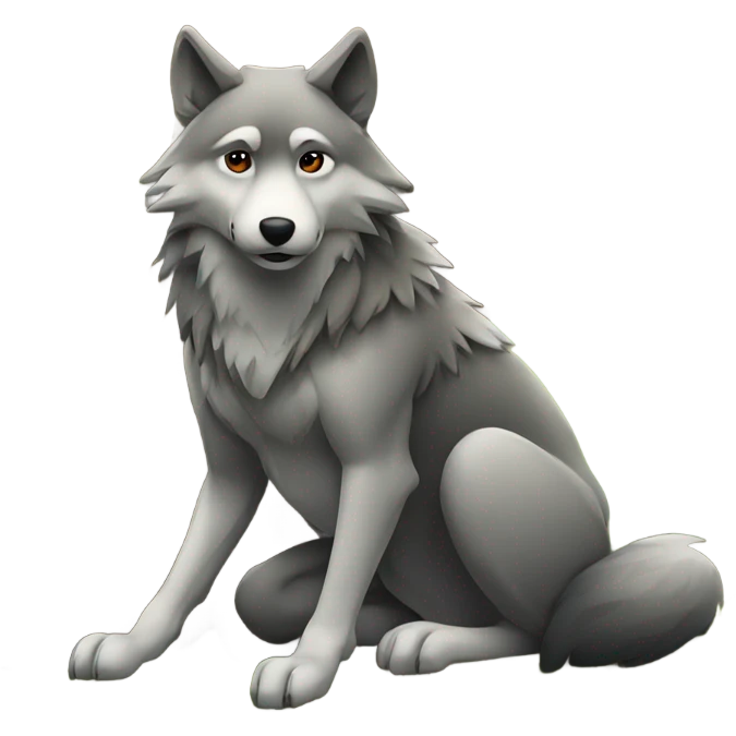 Wolf sitting next to tree in forest emoji