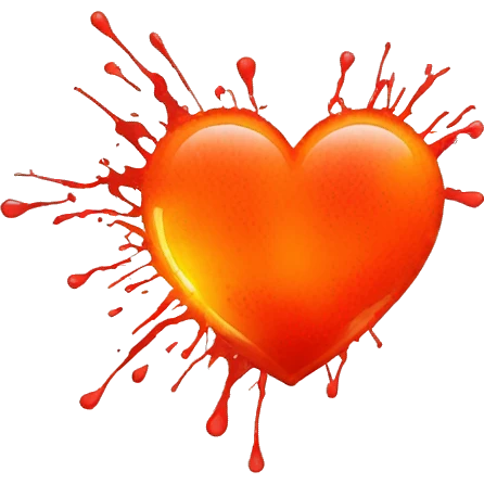 bleeding red heart glowing red-orange with splatter emoji