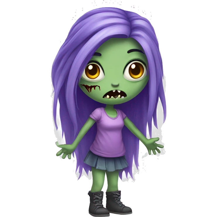 Cute purple girl zombie with long hair emoji