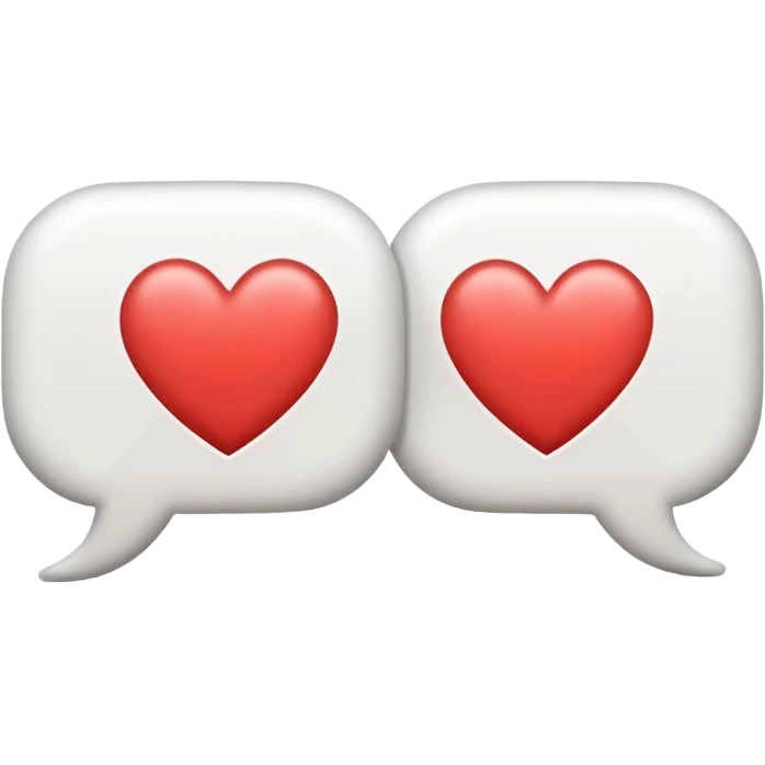 Minimal flat emoji of two speech bubbles facing each other with a small heart or sound wave inside, symbol of informal and authentic conversation emoji