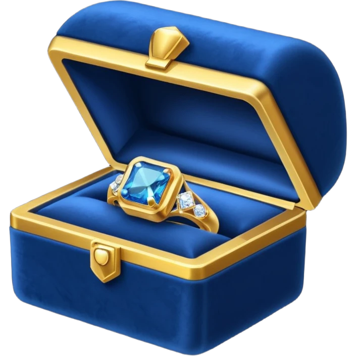 a dark blue box containing a gold ring with a diamond emoji