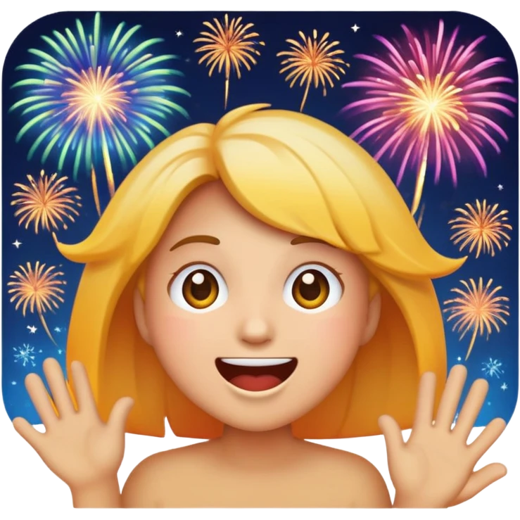excited classic emoji style face watching fireworks emoji