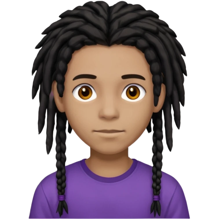 light black teen with black dreads in a middle part with brown eyes and purple shirt emoji