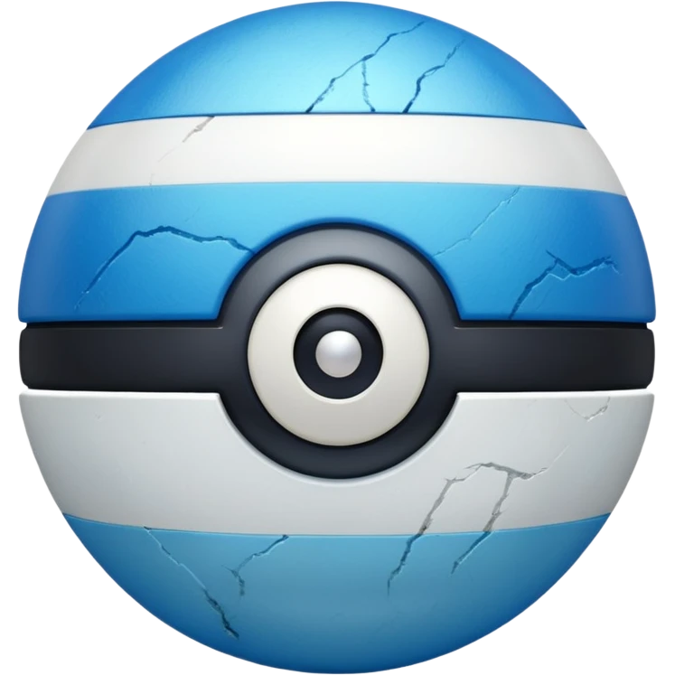blue pokeball emoji, top half is a more saturated blue, bottom half is white, black stripe, with a white sheen, with a pearlescent finish, with a stone effect emoji