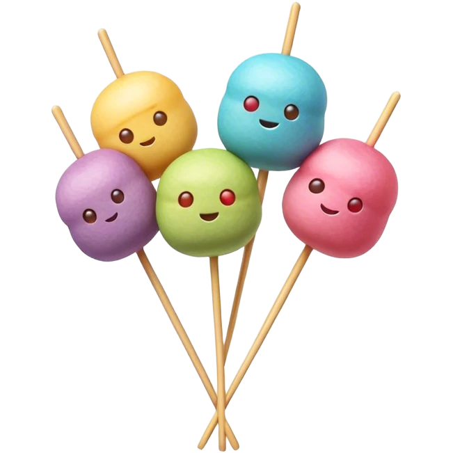 Dango Cinematic Realistic Dango Dessert Emoji, depicted as a skewer holding three colorful rice dumpling balls in different hues, rendered with delicate textures and soft, inviting lighting. emoji