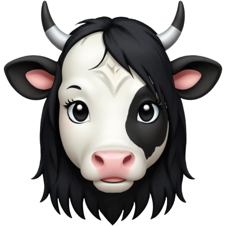 Cow with long emo hair and emo makeup emoji