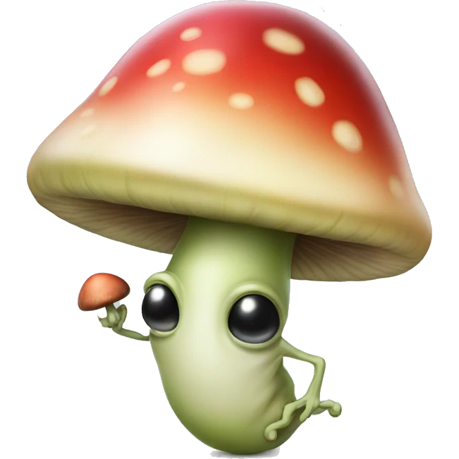 The Apple alien with a large mushroom as a hat emoji