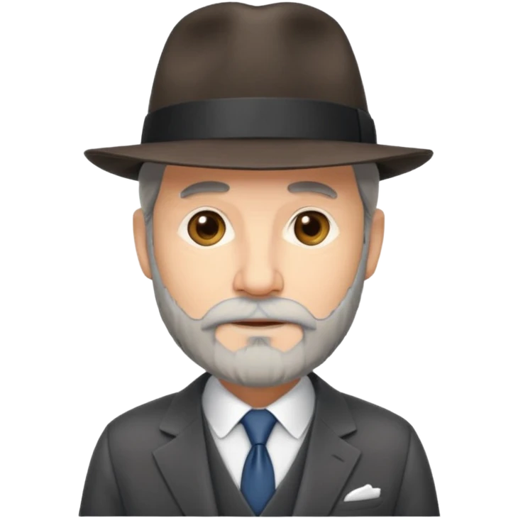 Man with pointy gray beard and a fedora and suit emoji