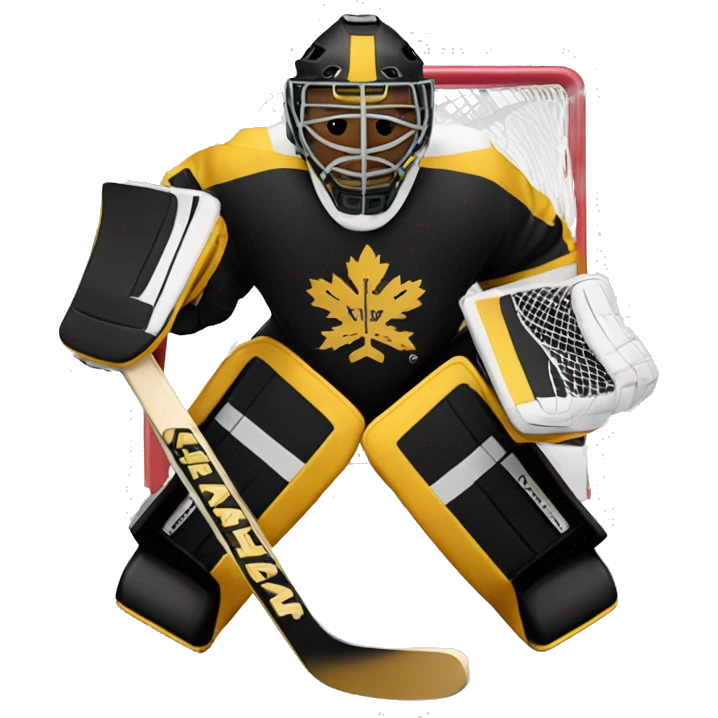 Ice hockey goalie with black and gold pads emoji