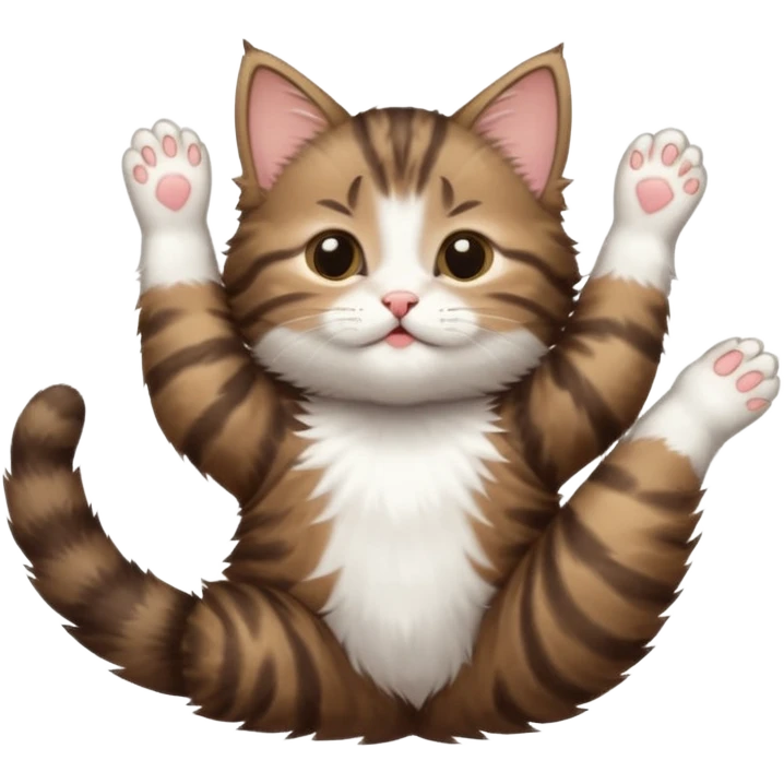 dark brown tabby and white kitten in funny positions upside down with eyes closed emoji