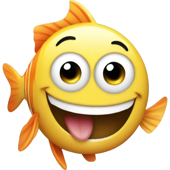 Laughing emoji that is wearing pants, but also revealing a fish  emoji