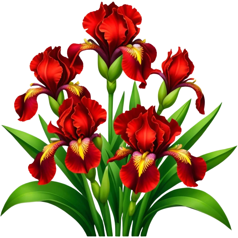 super big bouquet Bright Red Iris, luxuriant, leaf, bud emoji
