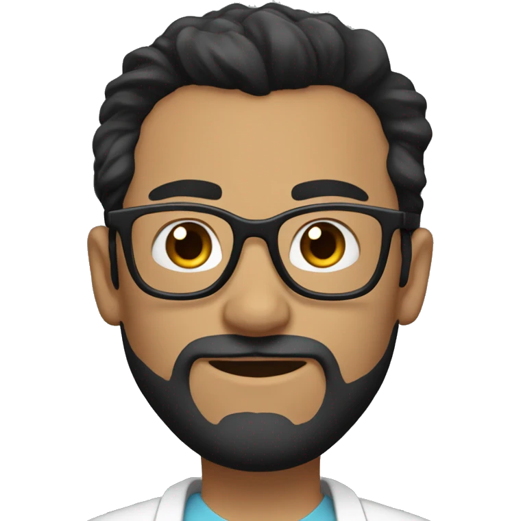 male doctor with full short beard, has black hair in a ponytail and wears black glasses emoji