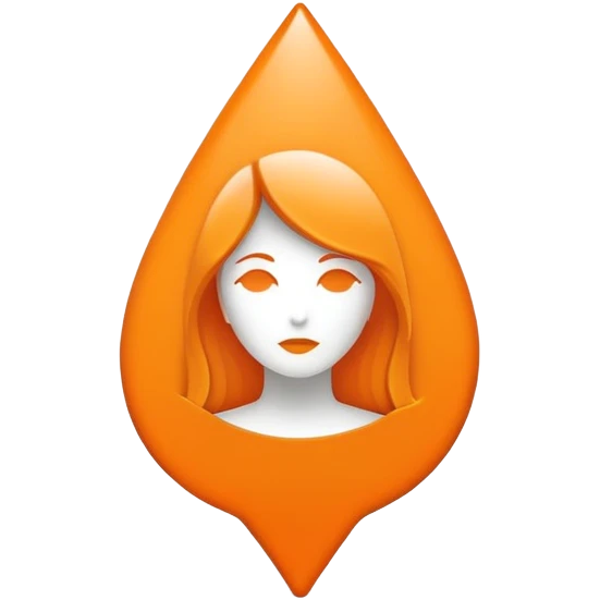 Orange Apple Maps teardrop-shaped location pin with flat white woman silhouette inside emoji
