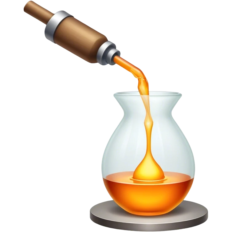 Glassblowing icon, molten glass being shaped with blowpipe, glowing glass object in process, glass being poured into mold, unfinished piece, minimalistic style, clean lines, transparent background. emoji