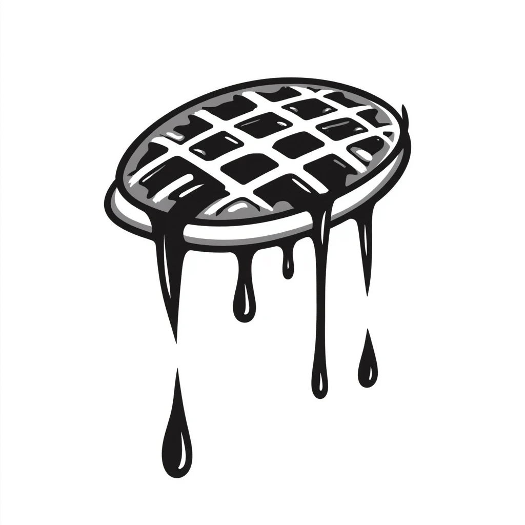 Hand-drawn waffle with grid pattern, drizzled with syrup emoji
