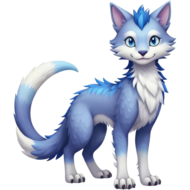 Kawaii dark edgy fantasy pastel ethereal feline-vernid-sergal-fursona animal creature with a tufted tail full body emoji