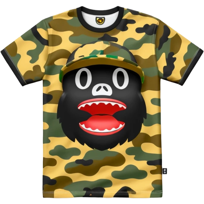 high quality emoji of a BAPE T-shirt folded neatly showing signature BAPE camo and logo, crisp lines vibrant colors emoji
