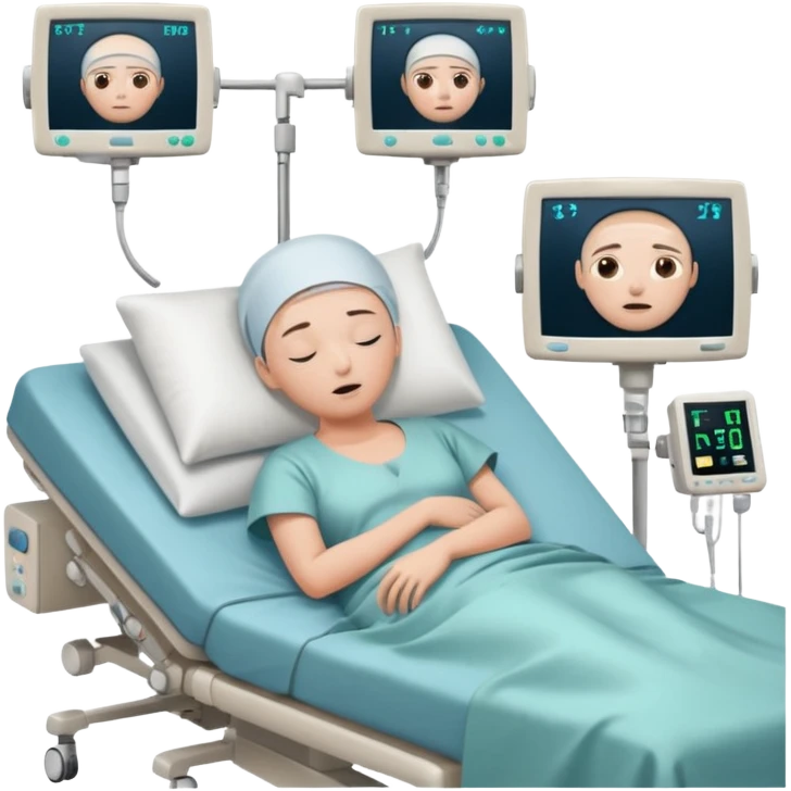 a PATIENT waking up before a surgery, with monitors and sleeping, THEY HAVE OPEN EYES OMG I SAID SLEEPING emoji
