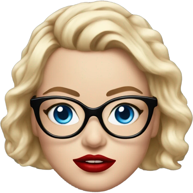 Realistic Margot Robbie, bright blue eyes, red kisses, wearing black glasses  emoji