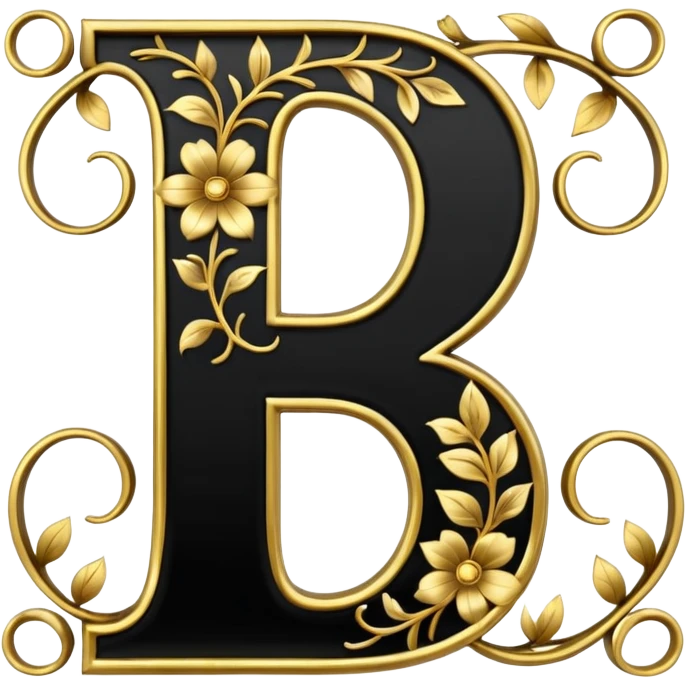 Shint Black letter B outlined with gold and a gold flowervine around the left side emoji