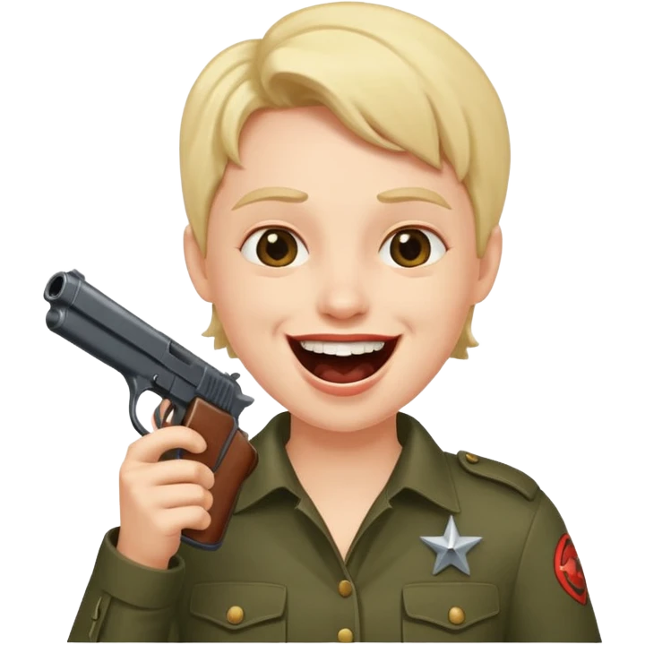 Laughing face with gun pointed into the mount emoji