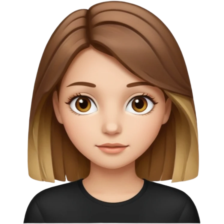 Gör en emoji som är en tjej och den ska ha långt hår hårfärgen ska vara brunt hår med blonda slingor hon ska ha fransar men dom ska se naturliga ut  emoji
