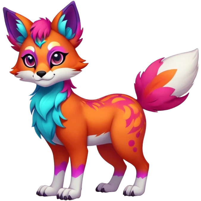 Make Neon-colored multi-colored cute cool exotic Falvie-Fionbri-fantasy-creature-fursona, full body, with markings emoji