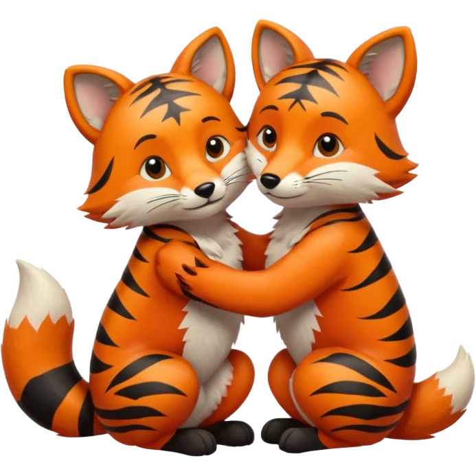 Tiger hugs small fox tightly emoji