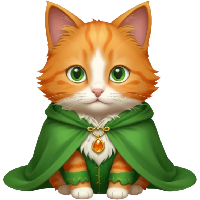 baby orange cat green eyes, in magic white cloak emoji