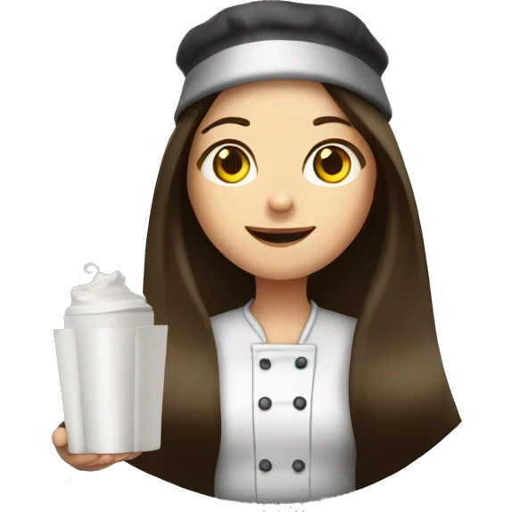 Brunette long straight hair girl holding food plate in a cook hat emoji