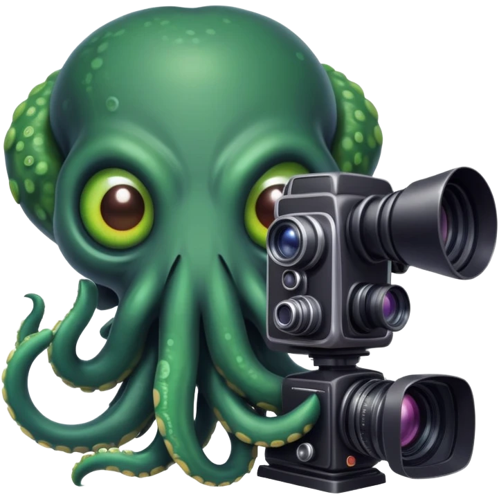 Cthulhu as a cameraman, tentacle-faced cosmic horror entity operating a movie camera emoji