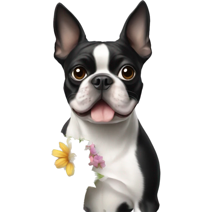 Boston terrier with flowers  emoji