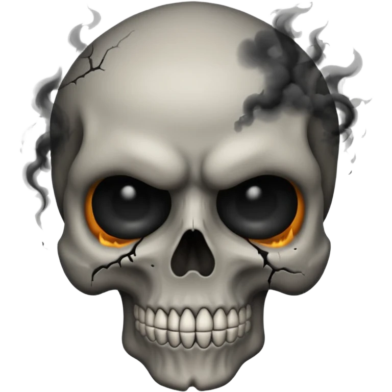 iOS style emoji, dark fantasy skull, cracks, black smoke from eyes, soft light, stylized emoji