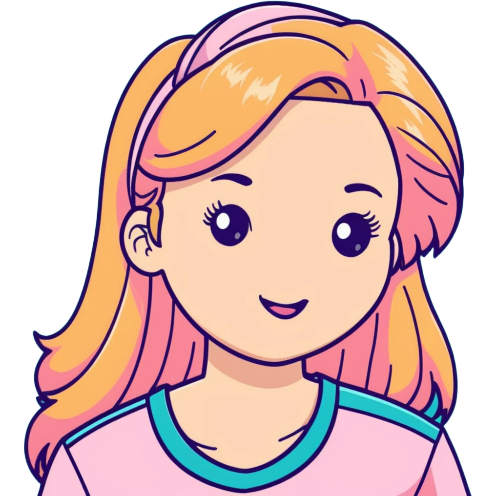 Ginger with blonde highlights long haired girl with lashes, blush, and pink shirt emoji