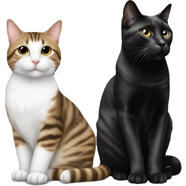 Tabby cat sitting next to black and white cat emoji