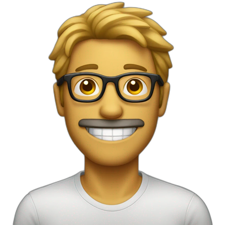 Hombre con gafas poco pelo riendo emoji