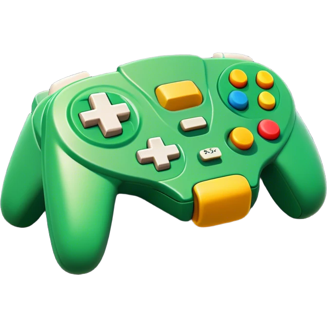 Clash of Clans aesthetic: Cinematic Playful Nintendo 64 Console Portrait Emoji, rendered in a 3D vector-style similar to standard emojis with minimal shading and bold, simplified shapes. A compact, distinct form with signature details, softly glowing with a nostalgic gaming charm. Simplified yet unmistakably iconic, highly detailed and consistent, glowing with a soft radiance and high shine. Stylized with a touch of retro gaming magic and a soft glowing outline, capturing the essence of a beloved gaming relic with a friendly, playful manner! emoji