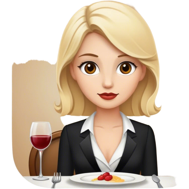 Luxury blonde model, brown eyes, honeymoon dinner emoji