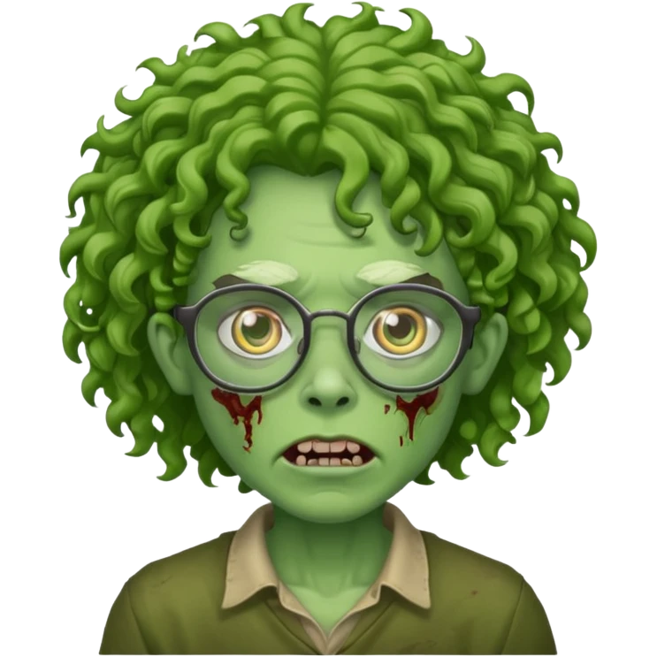 green-skinned zombie with curly hair and glasses emoji