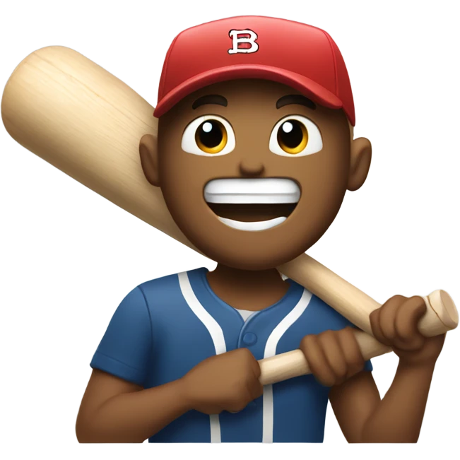 Happy man holding a broken baseball bat emoji