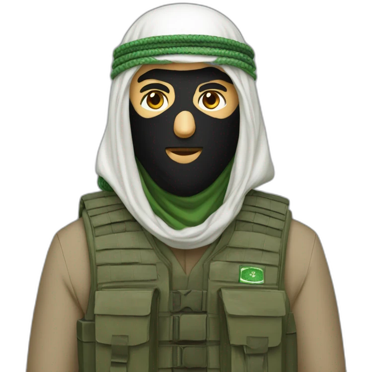 man masked with the saudi red and white shemagh and wearing military clothing emoji
