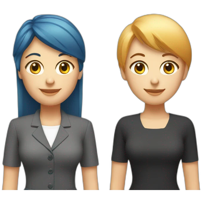 Middleaged smiling female CEO  Long red hair and bangs holding hands with middleaged blond woman with short hair emoji