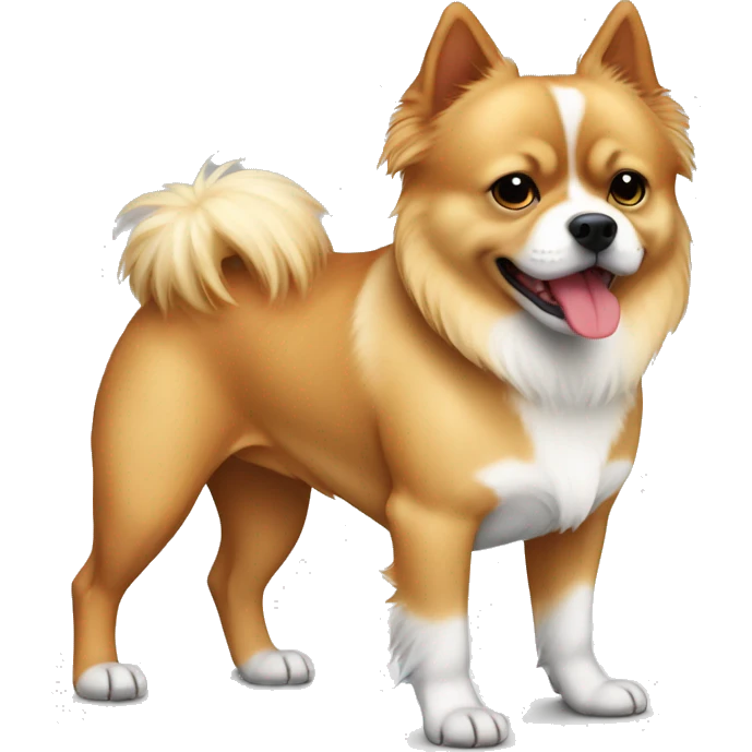 Pitbull mixed Pomeranian full body blonde red and white, short legs long body, long hair  emoji