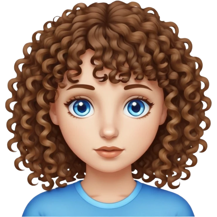 i’m a white girl with  a curly bang curly highlighted brown hair blue eyes and a nose with piercing  emoji